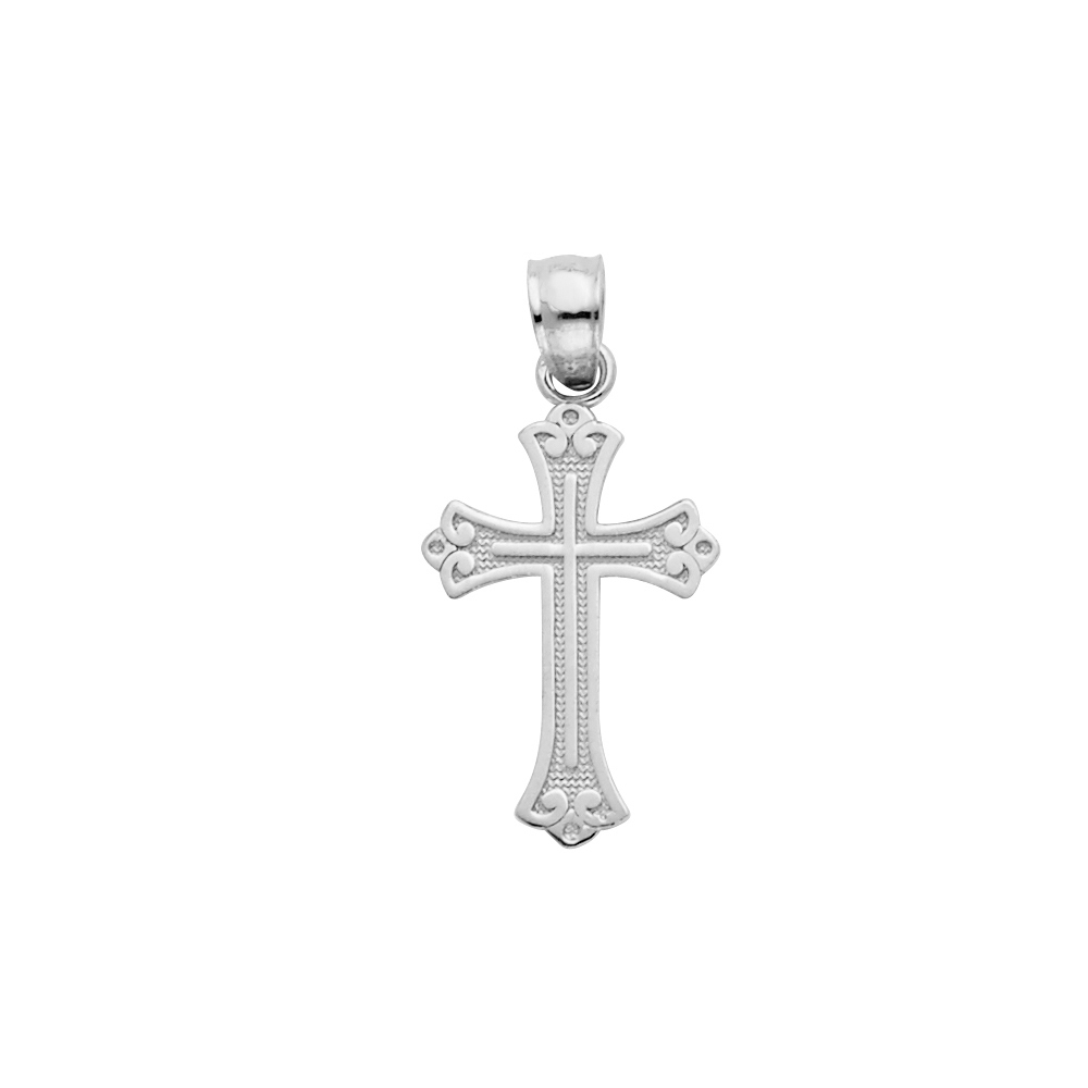 14K Yellow Gold Small Budded Design Religious Cross Charm Pendant